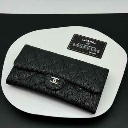 【シャネル】長財布 キャビアスキン ロングウォレット ！ブラック